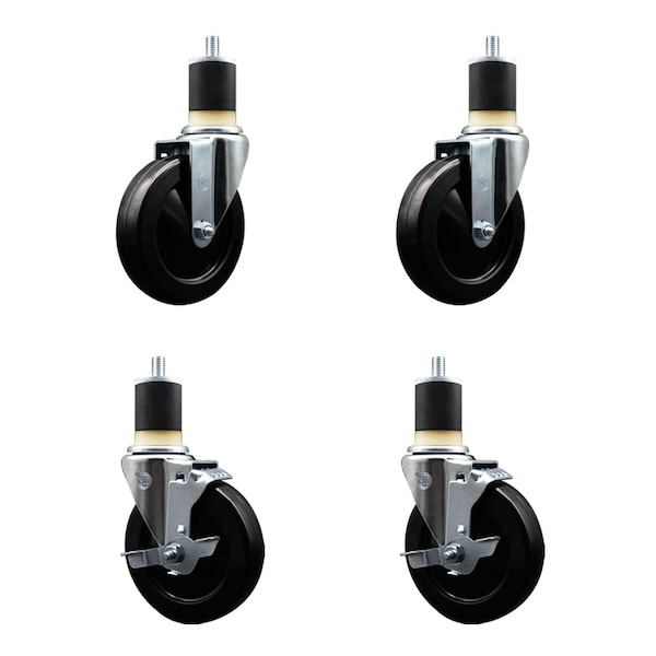 Service Caster 5'' Soft Rubber Wheel Swivel 1-7/8'' Expanding Stem Caster Set 2 Brakes, 4PK SCC-EX20S514-SRS-2-TLB-2-178 - main